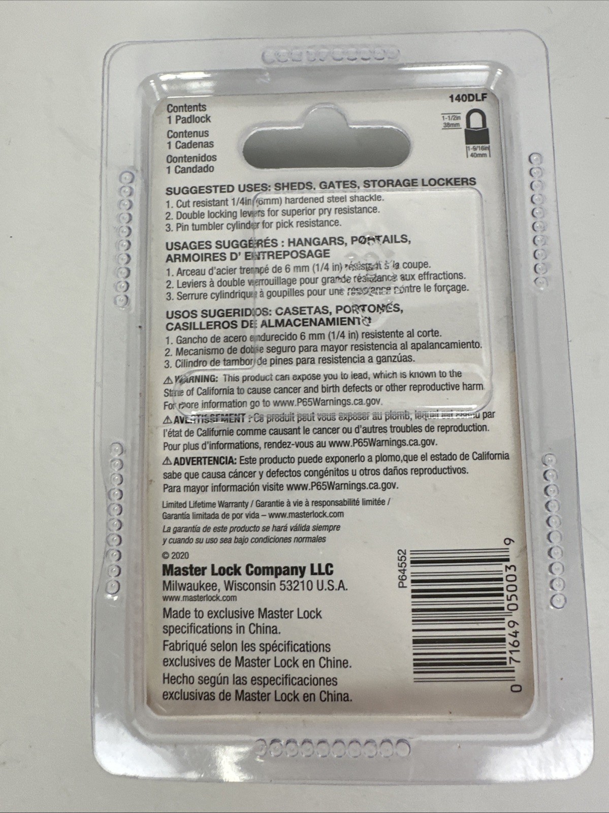 Master Lock 140DLF Padlock with 2 Keys 1 Pack