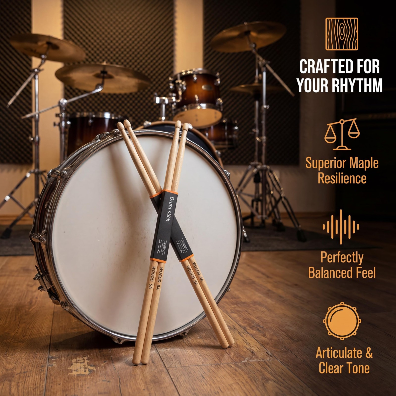 WOGOD 5A Drum Sticks Maple Drumsticks (Two pair) Two pair, pair