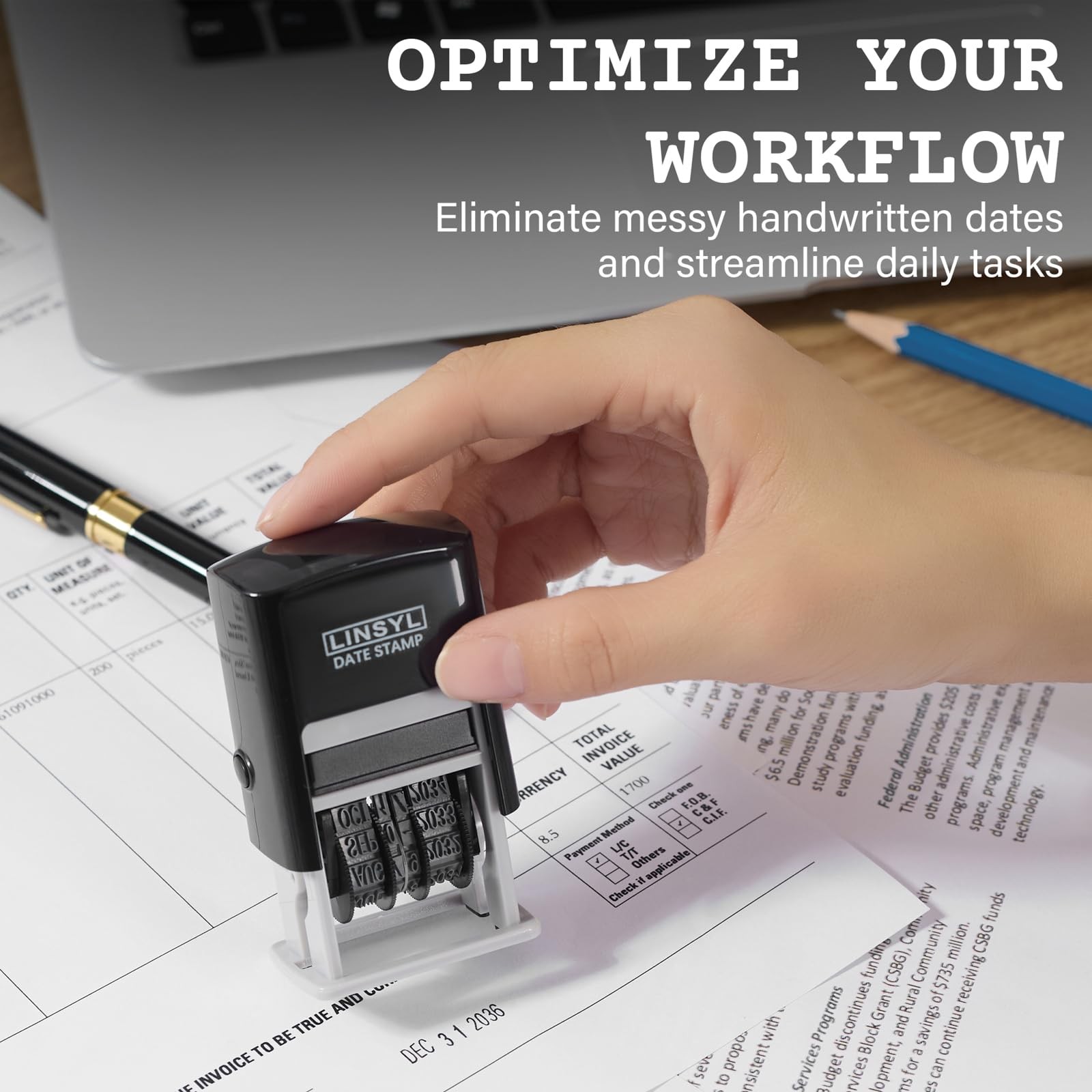 SelfInking Date Stamp, 12Year Adjustable Date Stamper with Builtin Black Ink ...