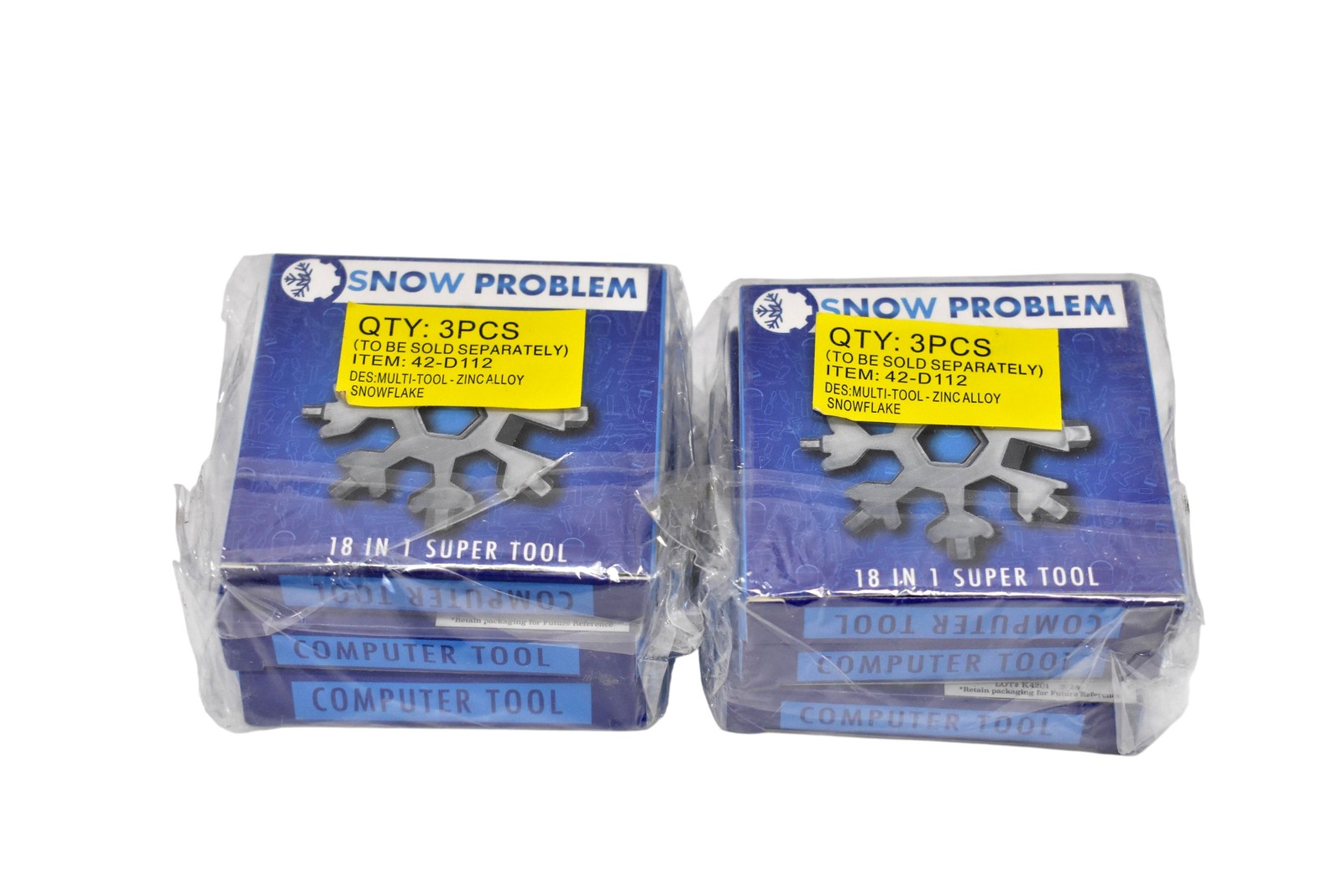 Lot of 6 Snow Problem 18 In 1 Super Tool Snowflake Multi-Use Zinc Alloy Keychain