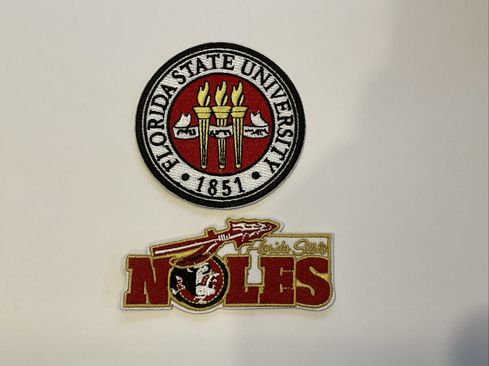 (2) FSU Florida State University Vintage Embroidered Iron on Patch Lot 3.5” & 3”