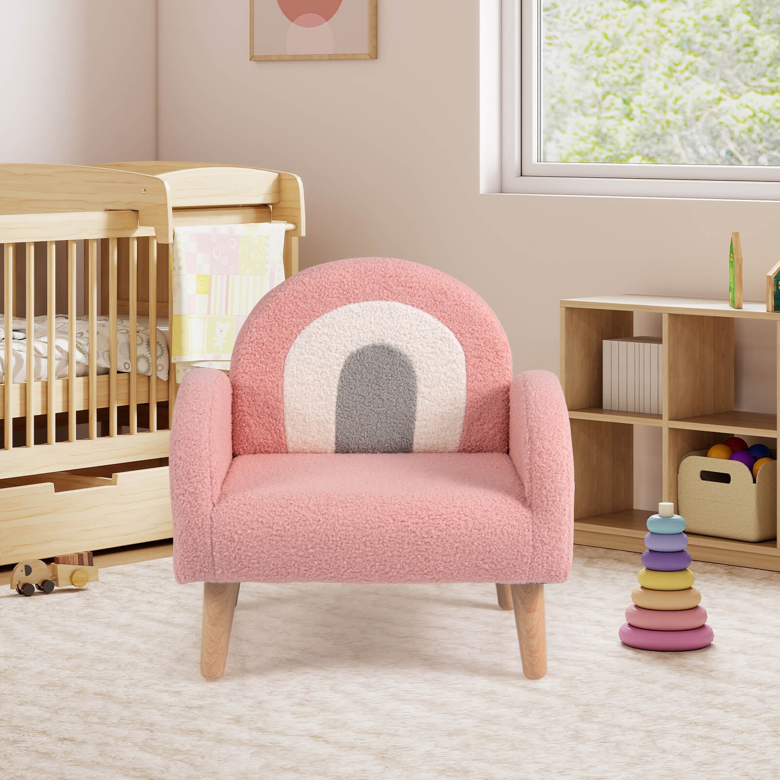 Soft Plush Kids Couch w/Comfy Backrest and Armrests Upholstered Children Floor