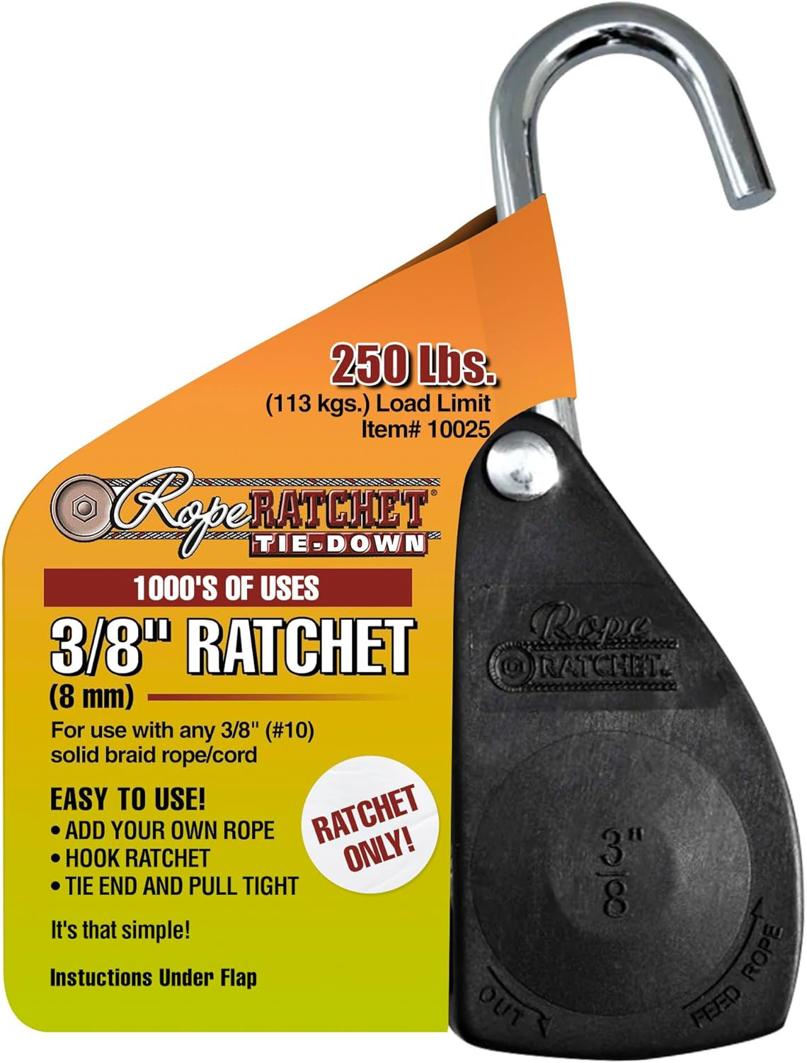 3/8" Tie down Pulley Hanger, Ratchet Only, No Rope Included - Heavy Duty Locking