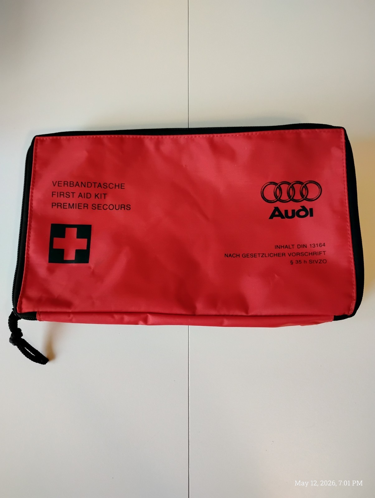 Audi First Aid Kit With Some Supplies Not A Complete Set Zipper Pouch Red