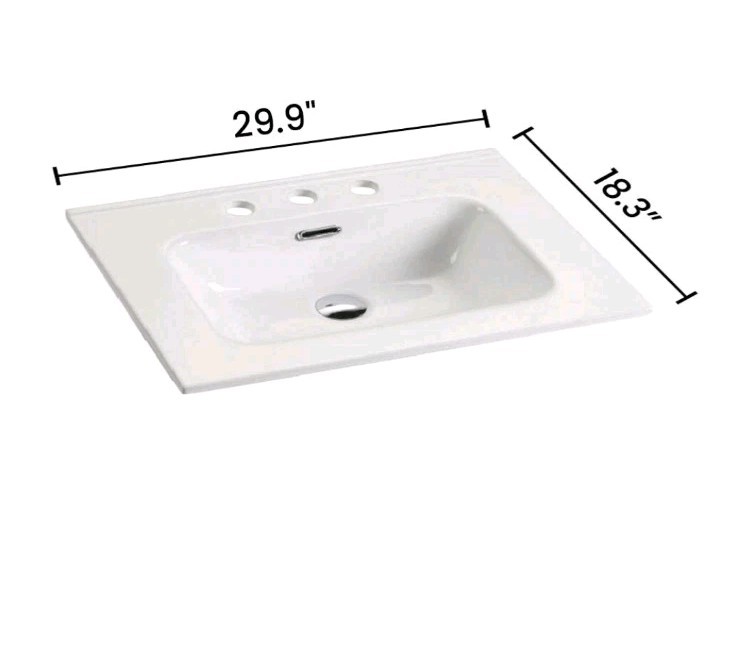 BB0930Y331 Integrated white ceramic basin three predrilled faucet holes faucet d