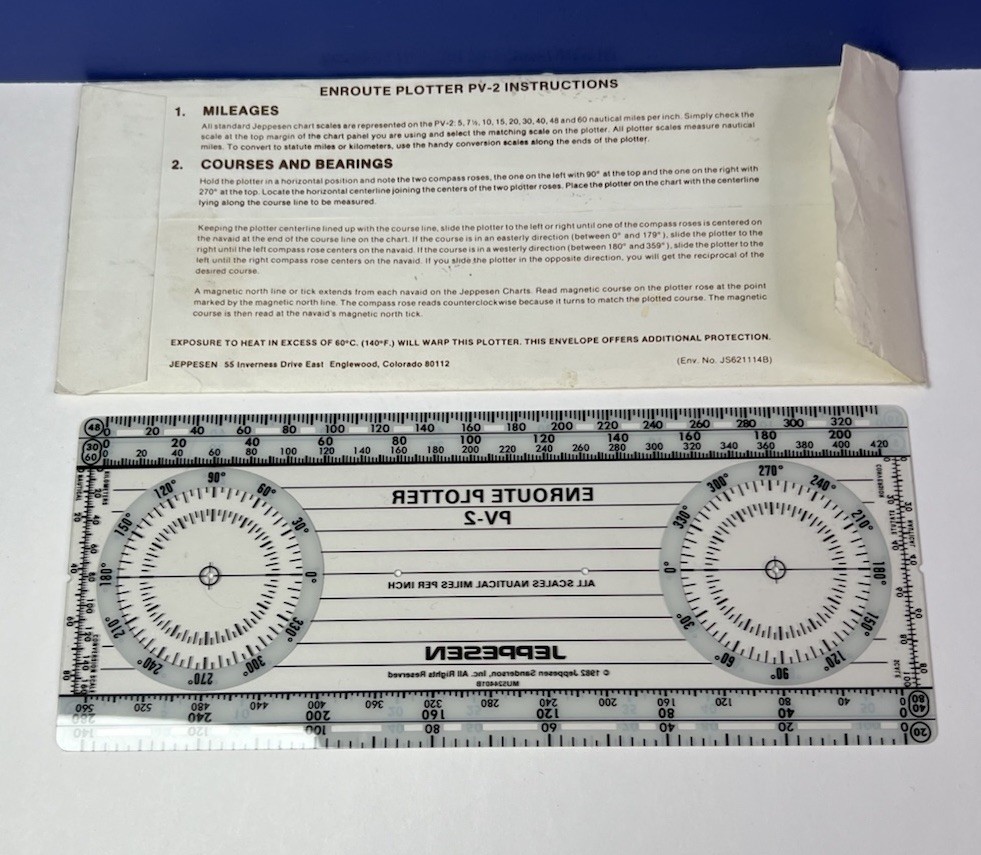 Vintage Enroute Plotter PV-2 Jeppesen 1982 w/ Instruction Envelope USA