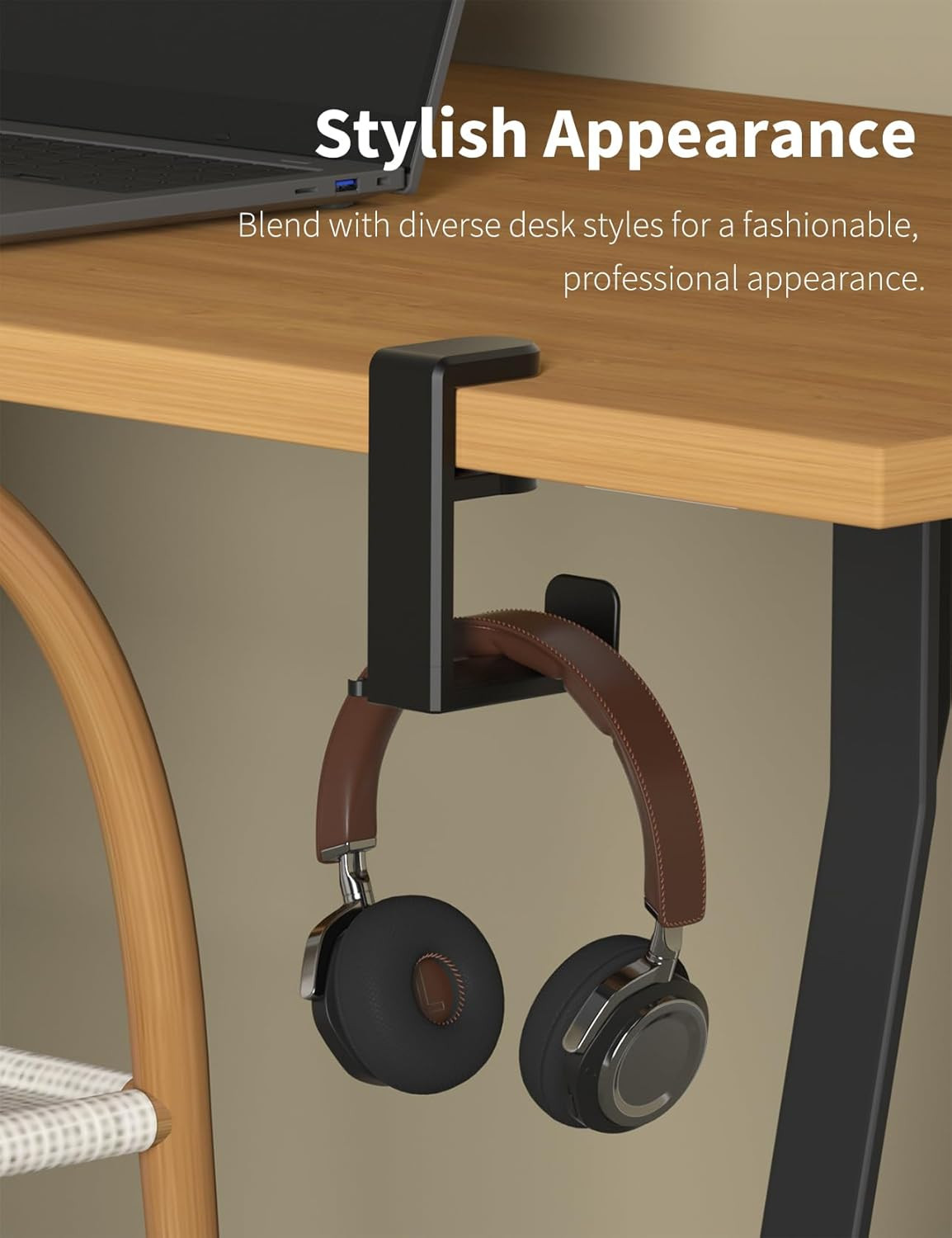 Under Desk Headphone Holder with 360-Degree Rotation, Black