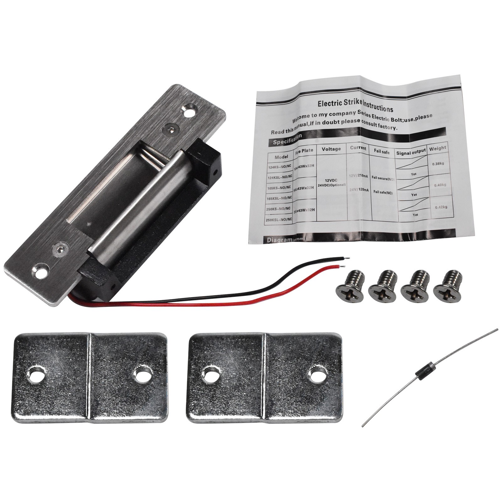 12VDC Fail-Secure/Fail-Safe Adjustable Electric Door Strike Lock - Black