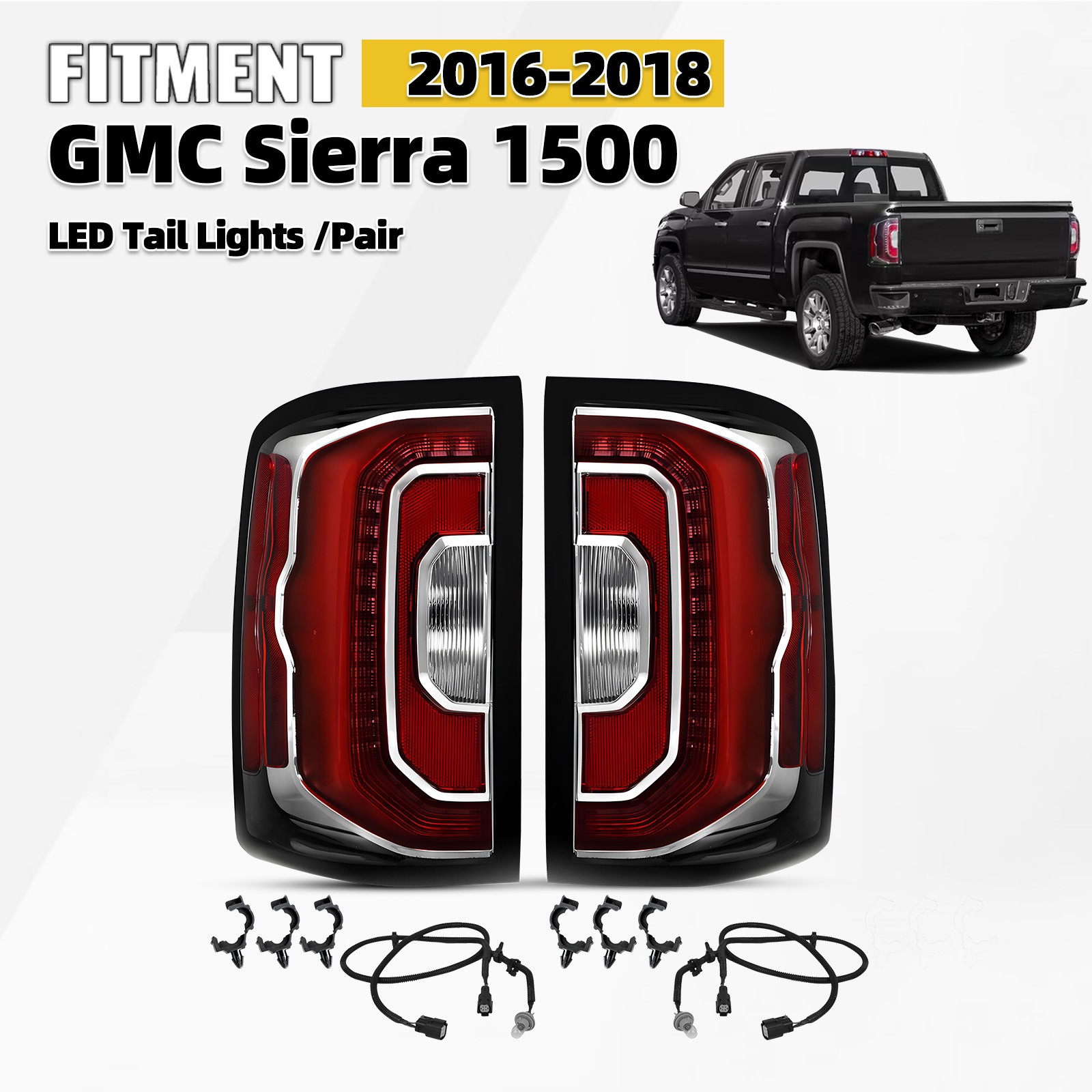 For 2016-2018 GMC Sierra 1500 LED Tail Lights w/ bulb/ LED Accent Light Pair L+R