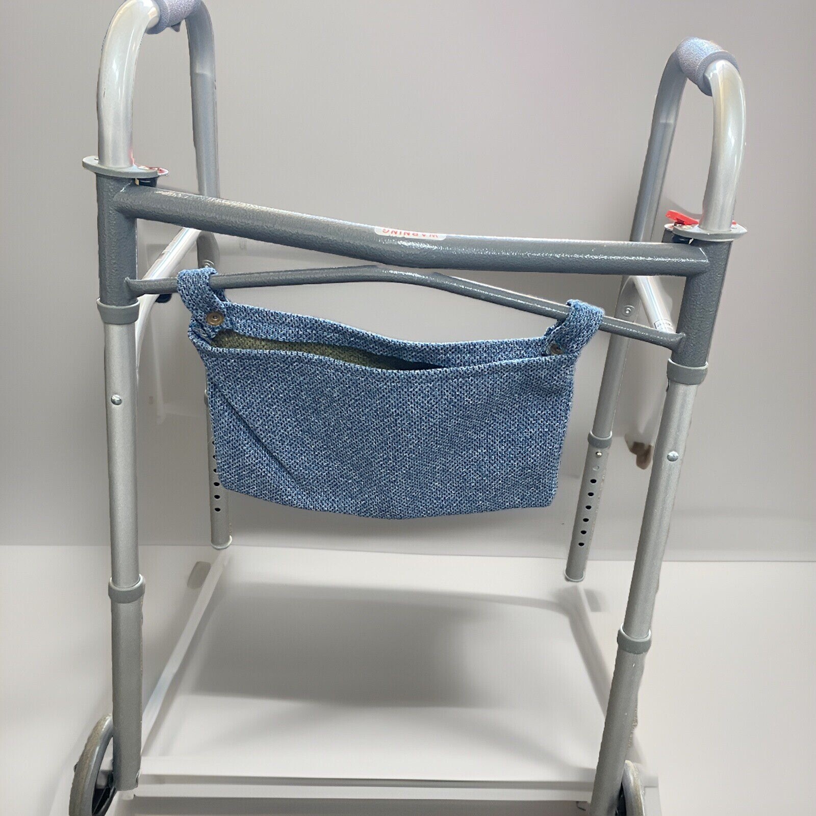 Walker Bag for Senior Folding Walker Wheelchair Bag Snap On Blue Canvas Handmade
