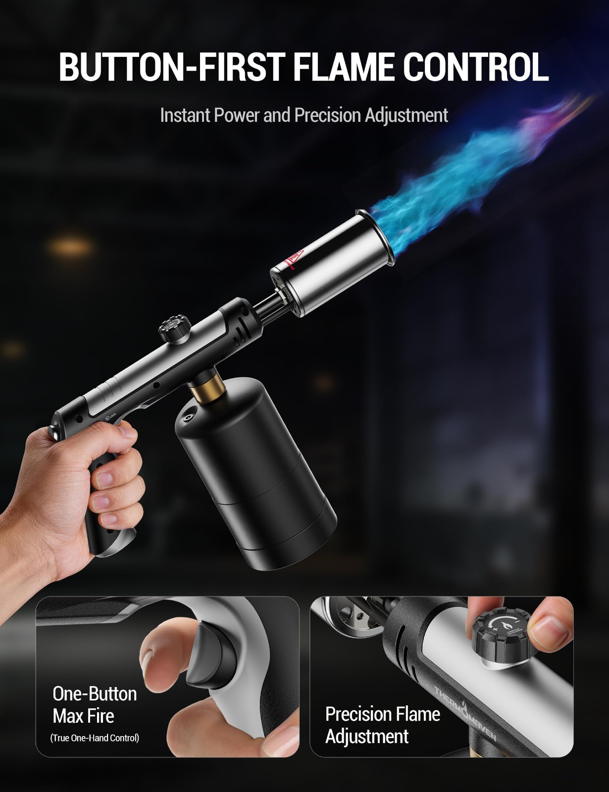 High-Performance Propane Torch with One-Touch Max Fire, Safety Lock, BBQ & Cooki