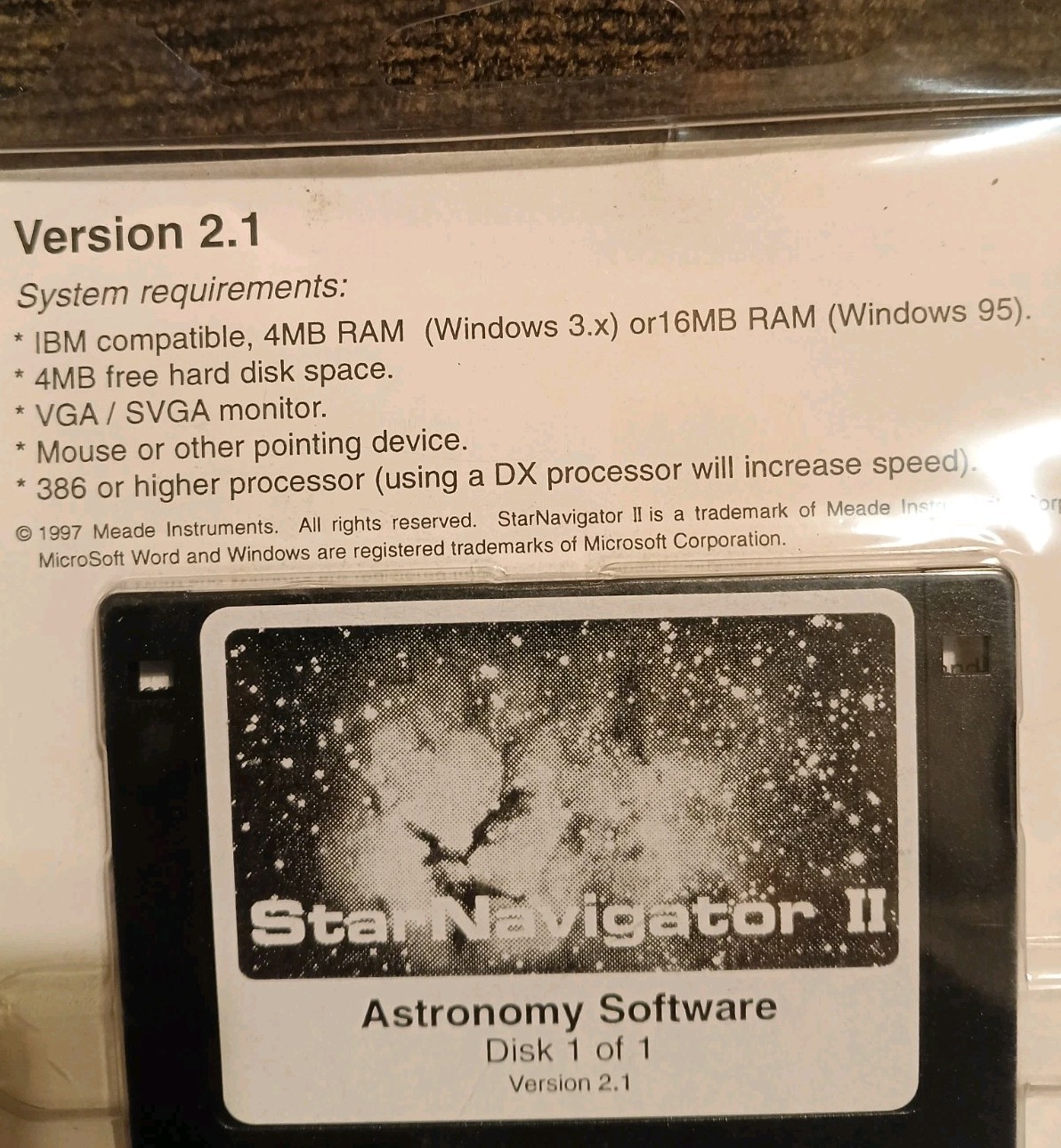 Star Navigator II Astronomy Software Version 2.1 - 3.5 floppy Disk - Meade 1997