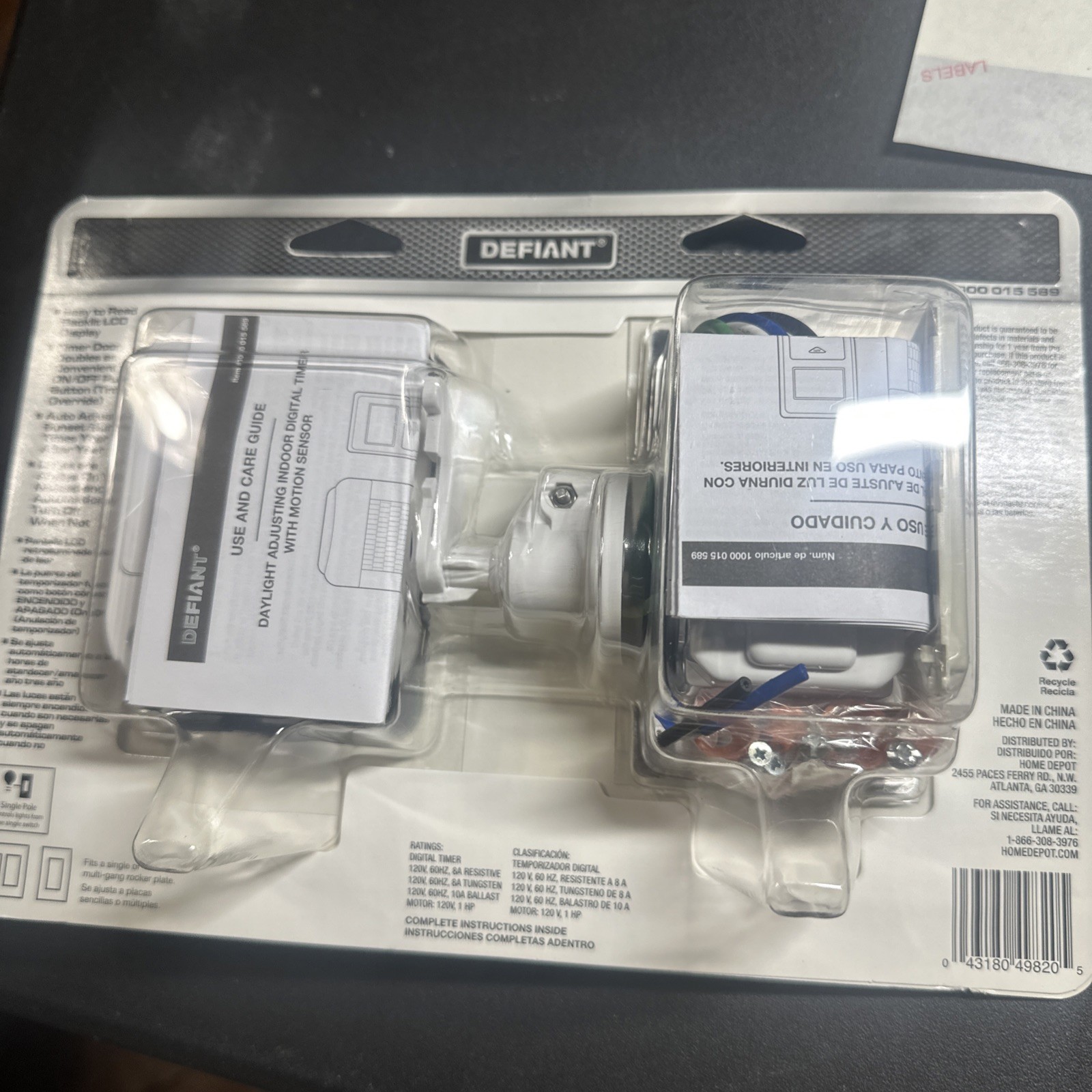 Defiant Daylight Adjusting Indoor Digital Timer with Motion Sensor