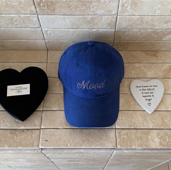 Hot Vintage Style Blue "Mood" Script Embroidery Baseball Hat Adjustable Sun Cap