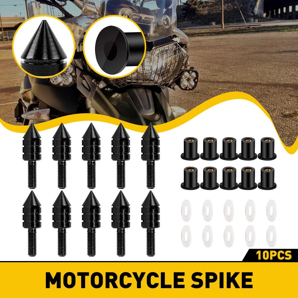 10pcs Black Aluminum Motorcycle Spiked Bolt Screws For Windscreen Spike Set 5mm