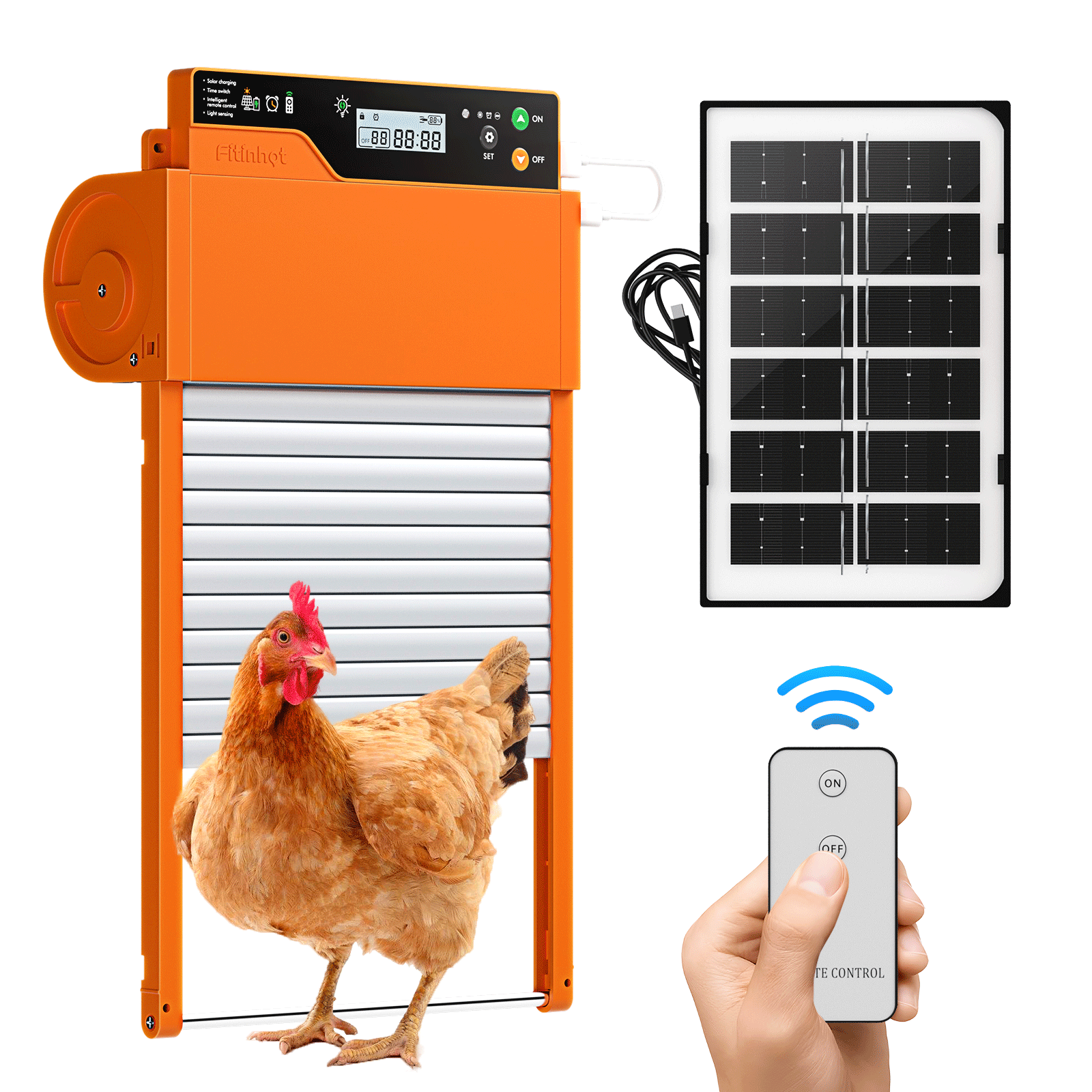 Auto Chicken Coop Door Solar Powered LCD Timer Light Remote Control Poultry Gate
