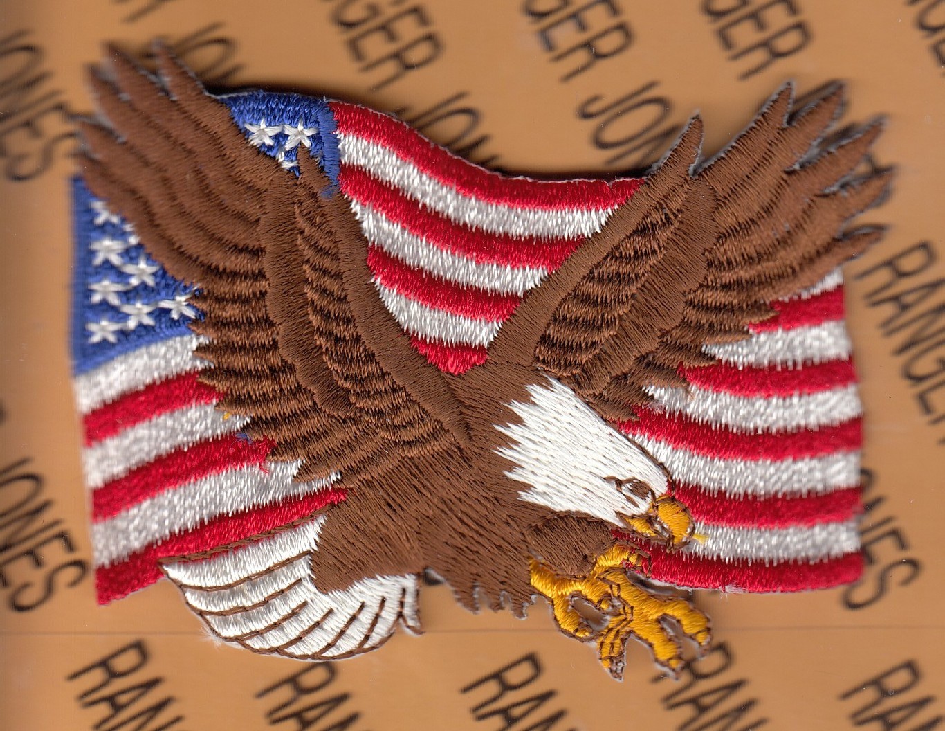 US Patriotic Military Winged Eagle Flying USA Flag ~4" patch c/e