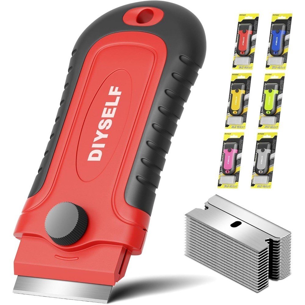 Razor Blade Scraper Tool with 15 Extra Blades for Cleaning Glass Stove Top Oven