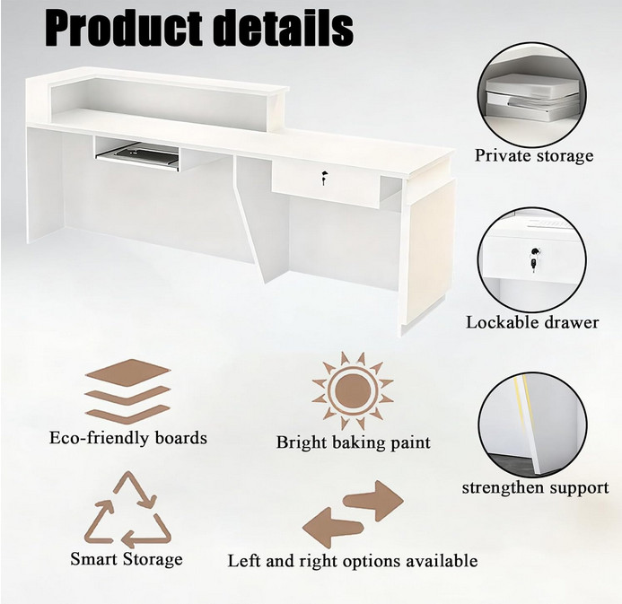 Modern Reception Front Desk Counter for Checkout, Lobby, Beauty Salon