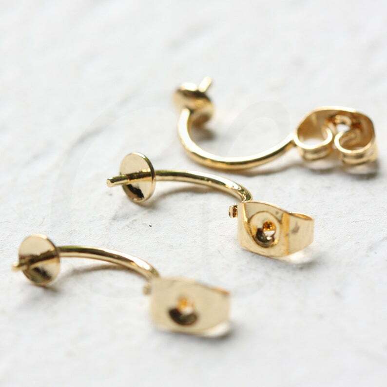One Pair Premium Gold Plated Brass Earring Component - Half Ring 19x9mm (3156C)