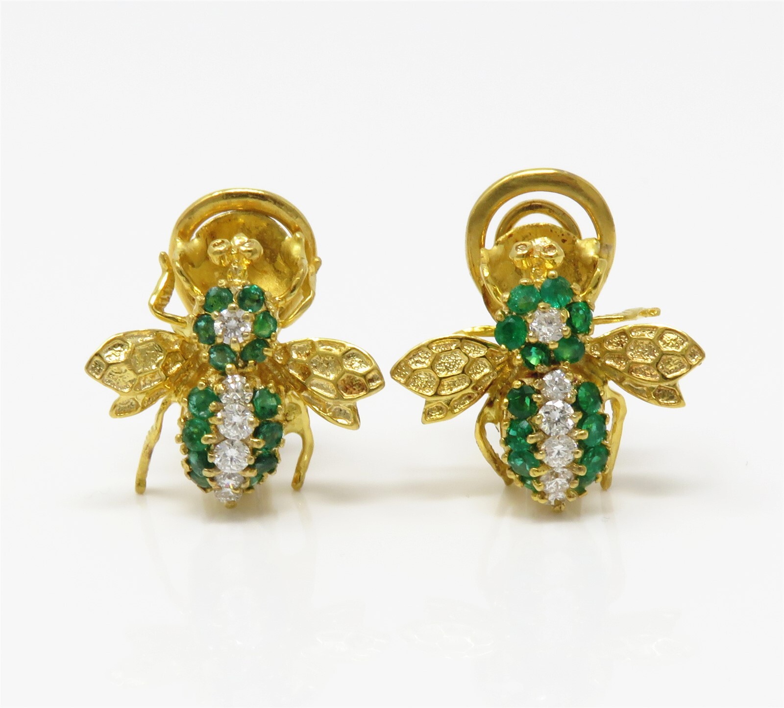 NYJEWEL Samuel B Behnam BJC 14k Gold Emerald Diamond Bee Clip On Earrings