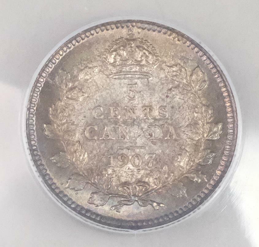 1907 Canada Silver Five Cents MS61 ANACS Toned #D03