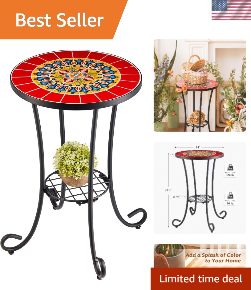 Elegant 21" Mosaic Side Table with 14" Ceramic Tile Top - Indoor/Outdoor Use