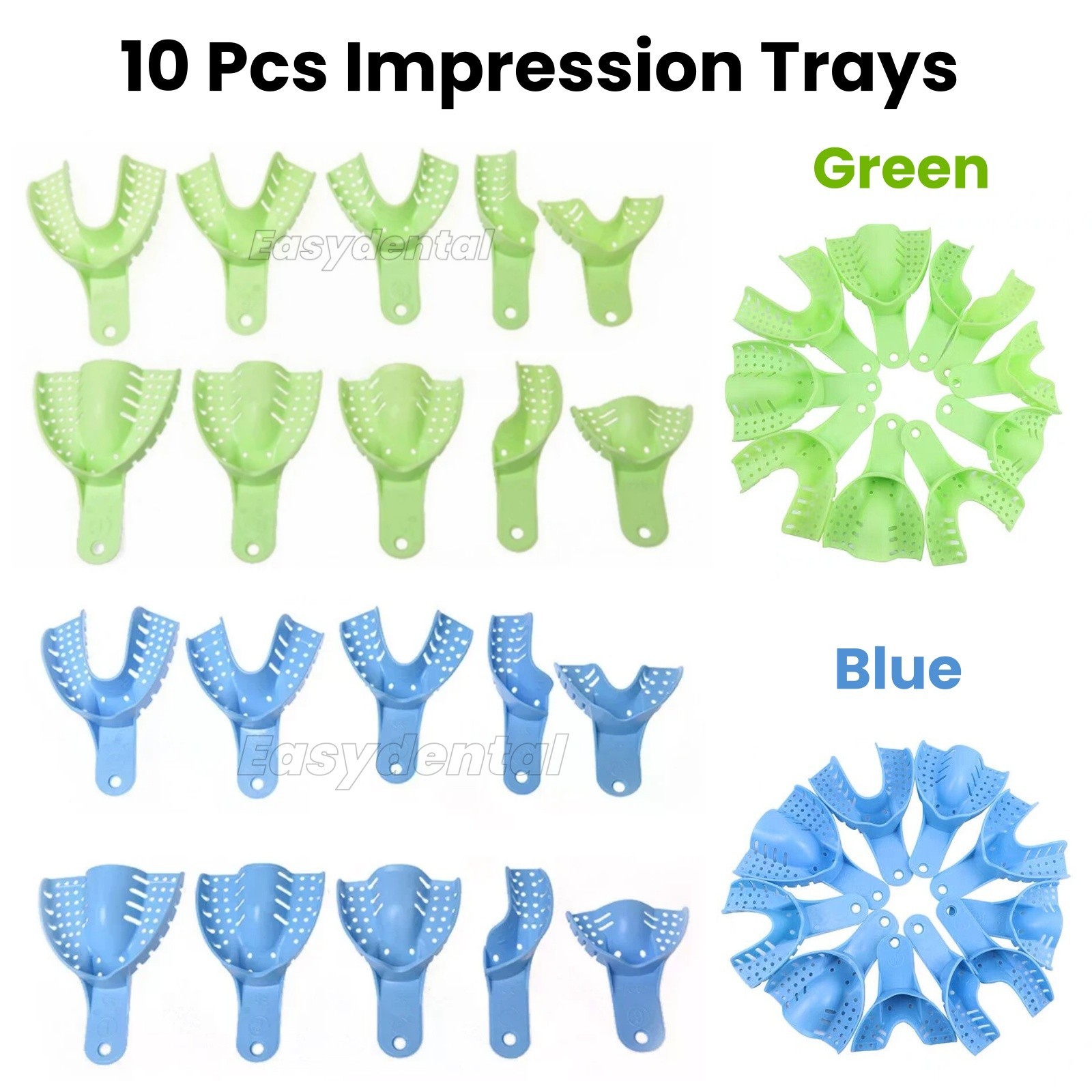10Pcs Dental Impression Tray Mesh Plastic Kit Impression Denture Disposable