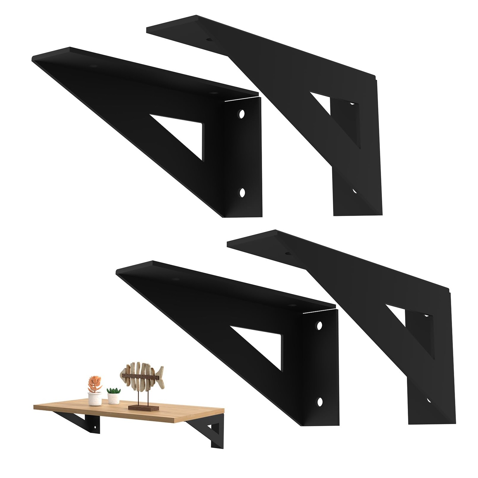 4 Pack 6x3 Inch Matte Black Solid Floating Reversible Heavy Duty Shelf Bracket