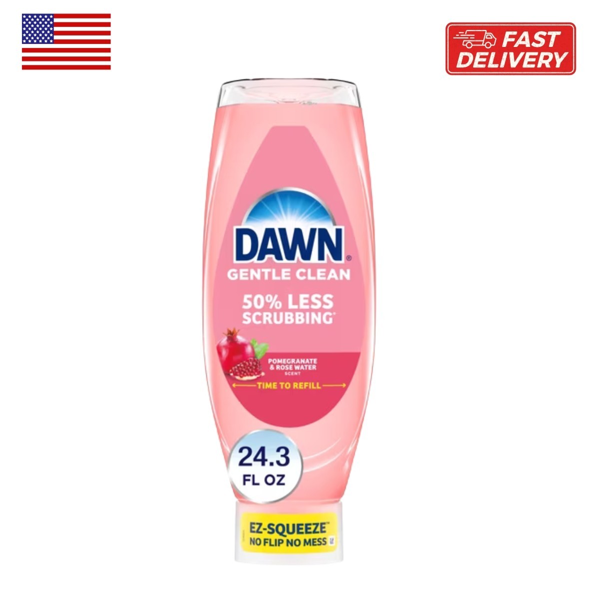 Dawn Gentle Clean EZ-Squeeze Dish Soap, Pomegranate Rose Water Scent 24.3 Fl Oz