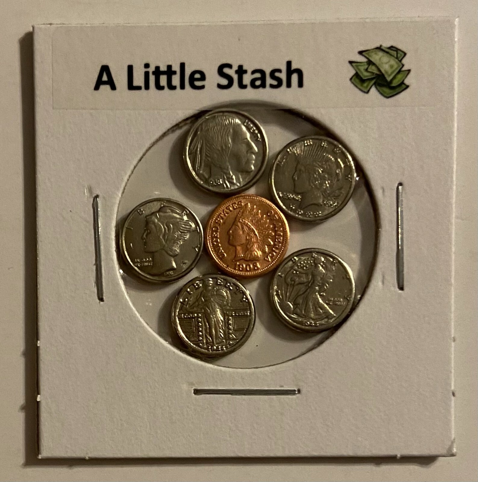 " A LITTLE STASH " - OBSOLETE MINI U.S. COINS SET IN HOLDER