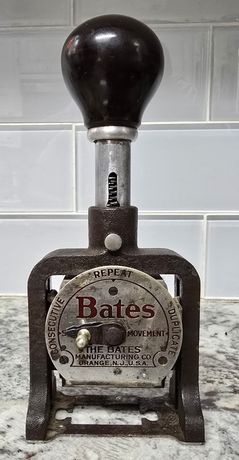 Vtg 1940s Bates Numbering Machine - Multiple 3 Movement, 6 Wheel, Style E Stamp