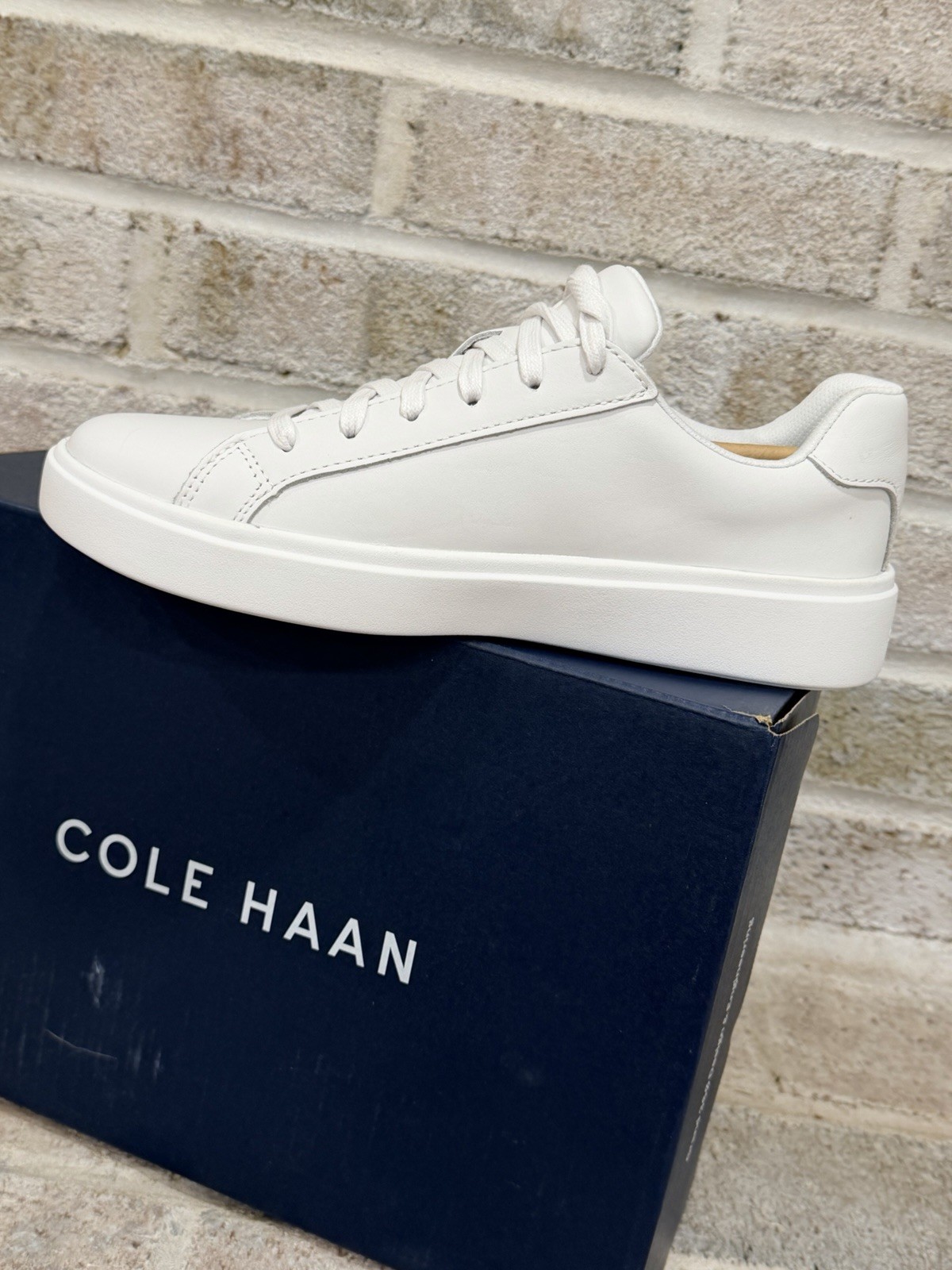 New Women's Cole Haan Grand Crosscourt Daily Leather ALL WHITE Sneaker Sz 7
