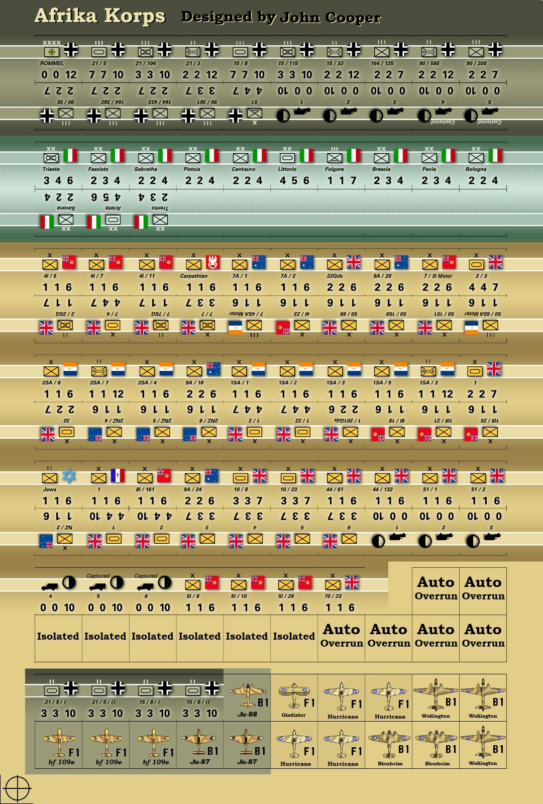 Afrika Korps ('64) Replacement Counters by John Cooper - Die-Cut