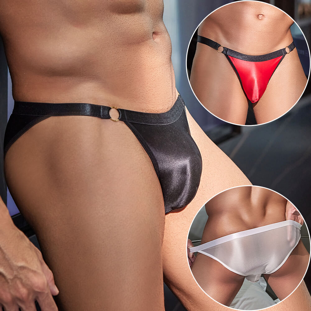 3-Pack Men's Shiny Glossy Hipster Bikini Briefs Underwear Cheeky G-string Briefs