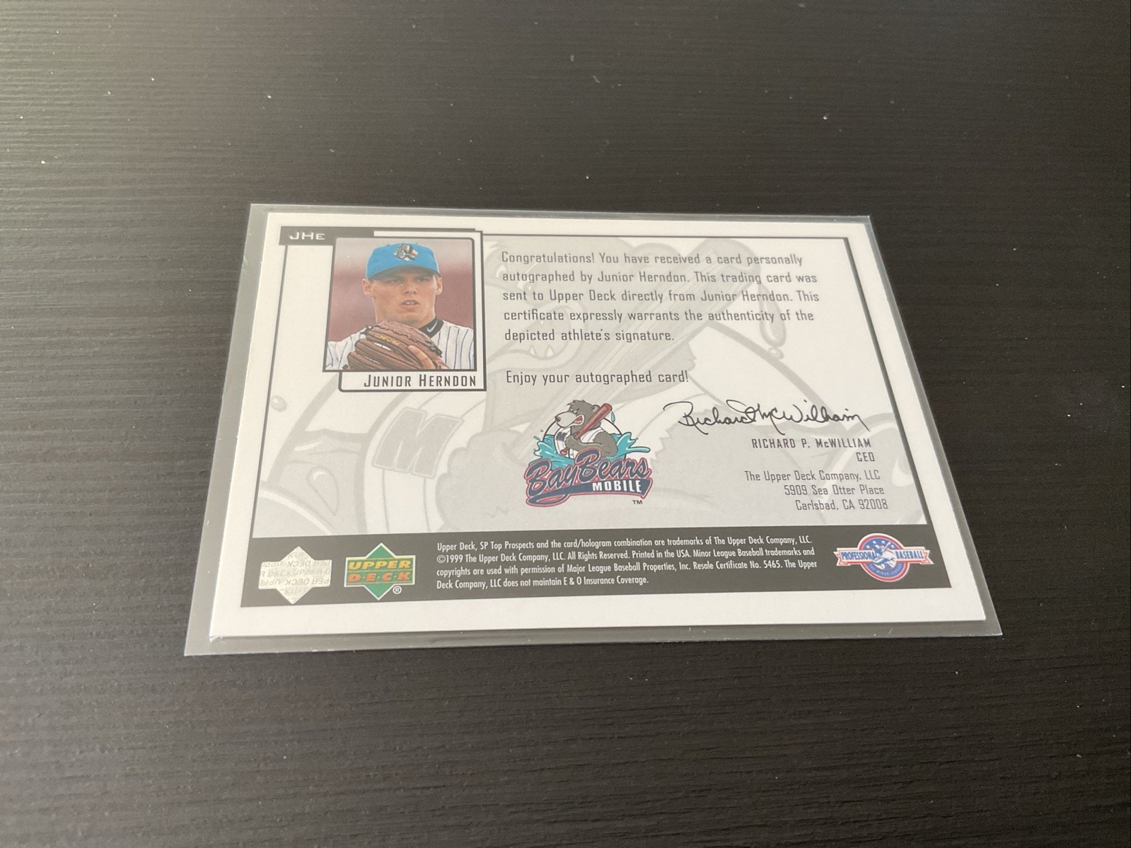 Junior Herndon signed autograph auto 1999 Upper Deck SP Prospects Chirography