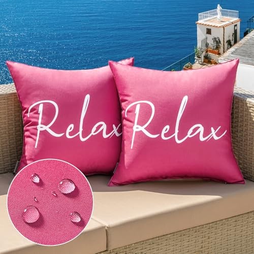 Outdoor Waterproof Throw Pillow Covers Set of 2 16" x 16" (Pack of 2) Hot Pink