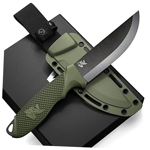 W-SCANDI Full Tang Survival Knife with Sheath - W-Scandi Green - Stonewash