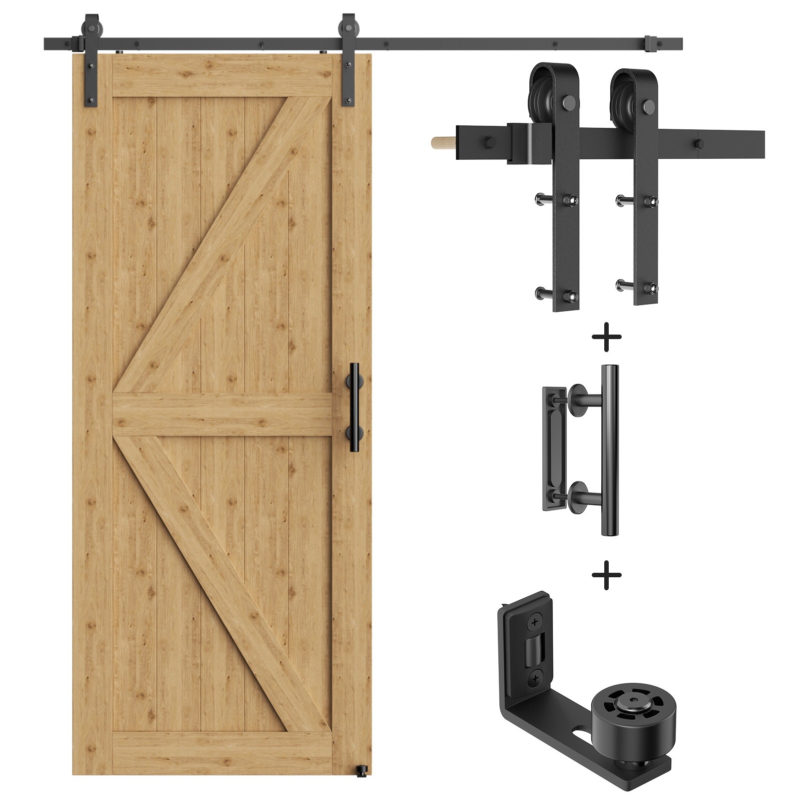 CCJH 6FT Sliding Barn Door Hardware Kit & 9.5''Handle, Adjustable Floor Guide