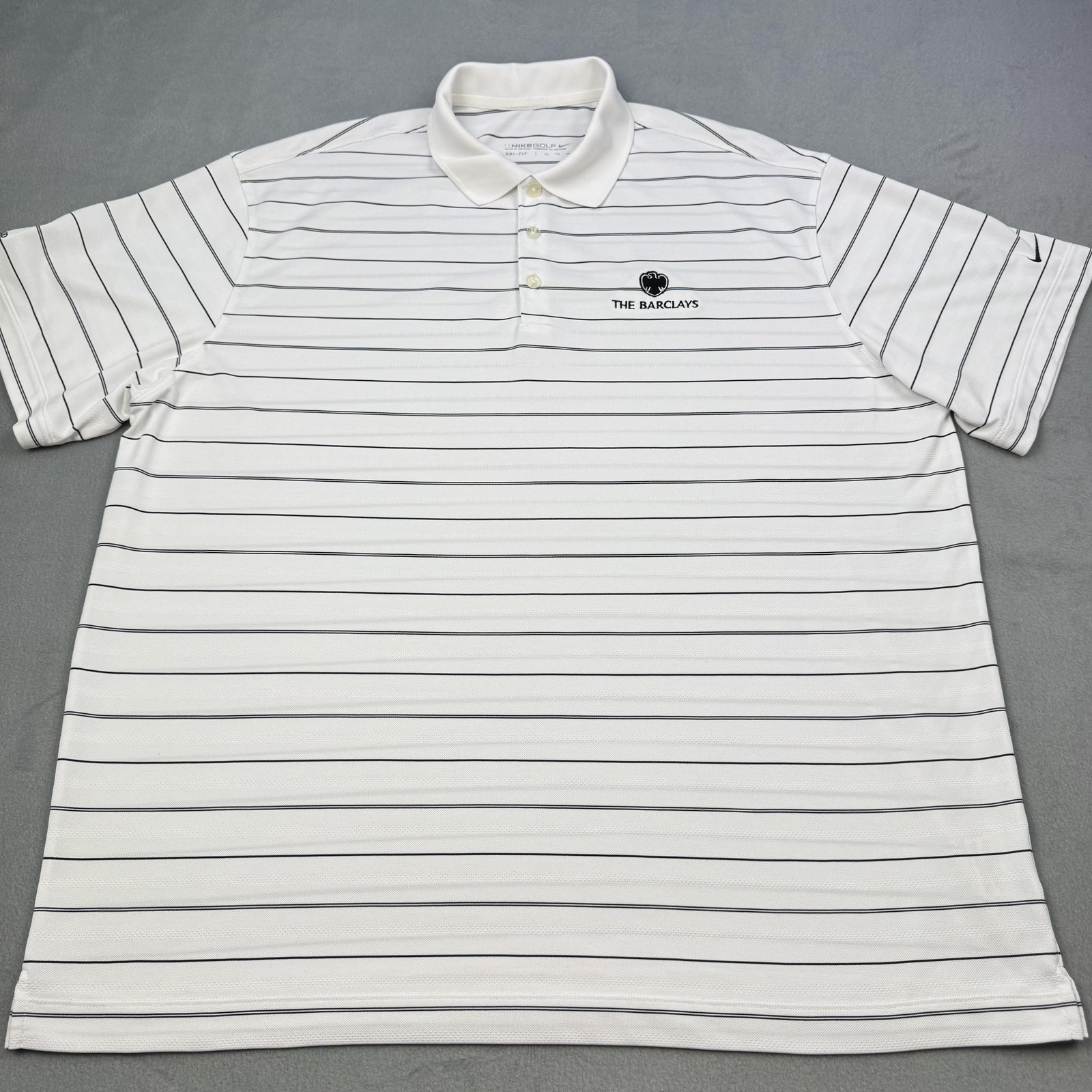 The Barclays Ridgewood Shirt Mens 2XL White Striped Golf Polo Nike Dri-FIT