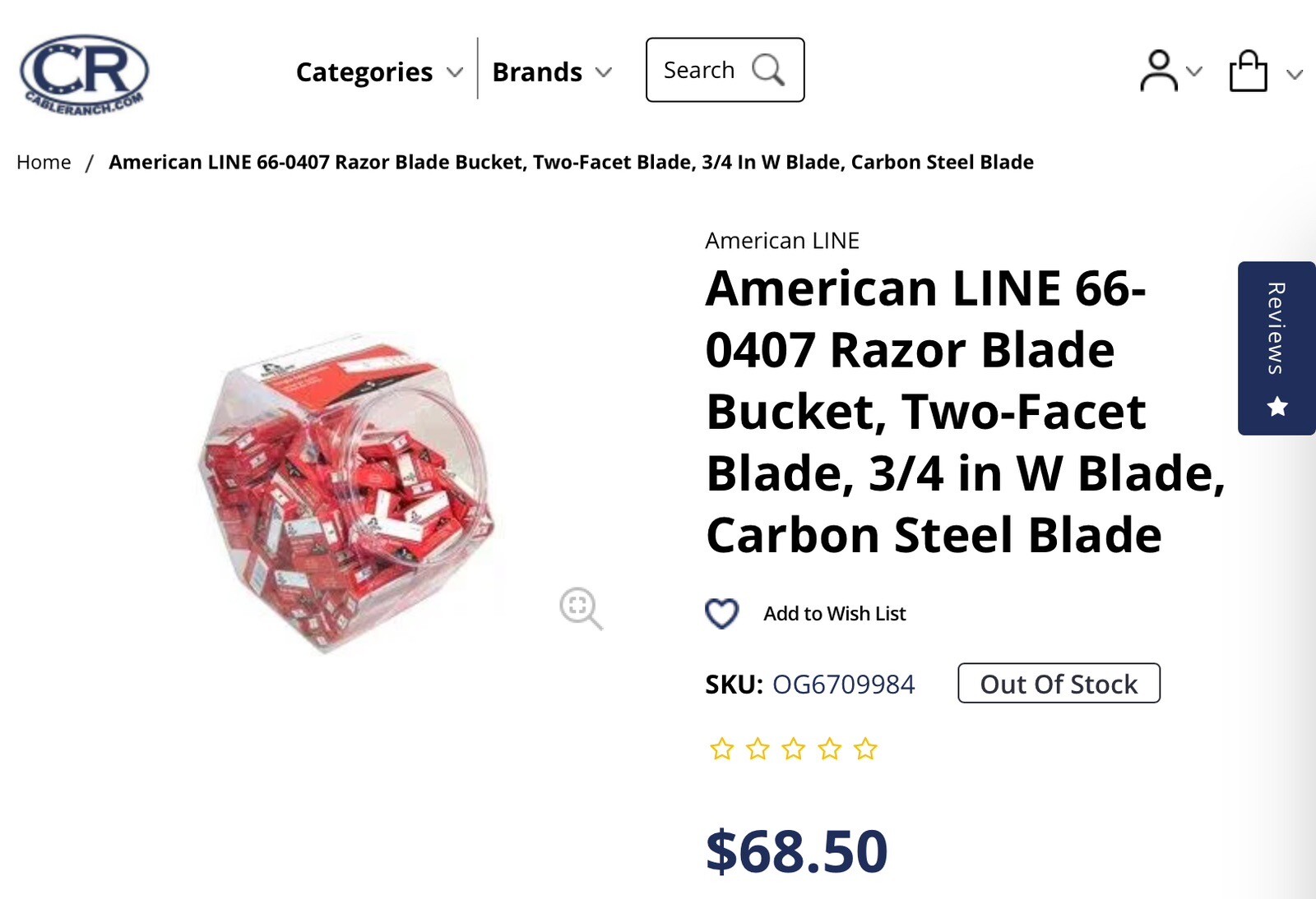 American LINE 66-0407 Razor Blade Bucket, Single Edge Carbon Steel Blades 500!