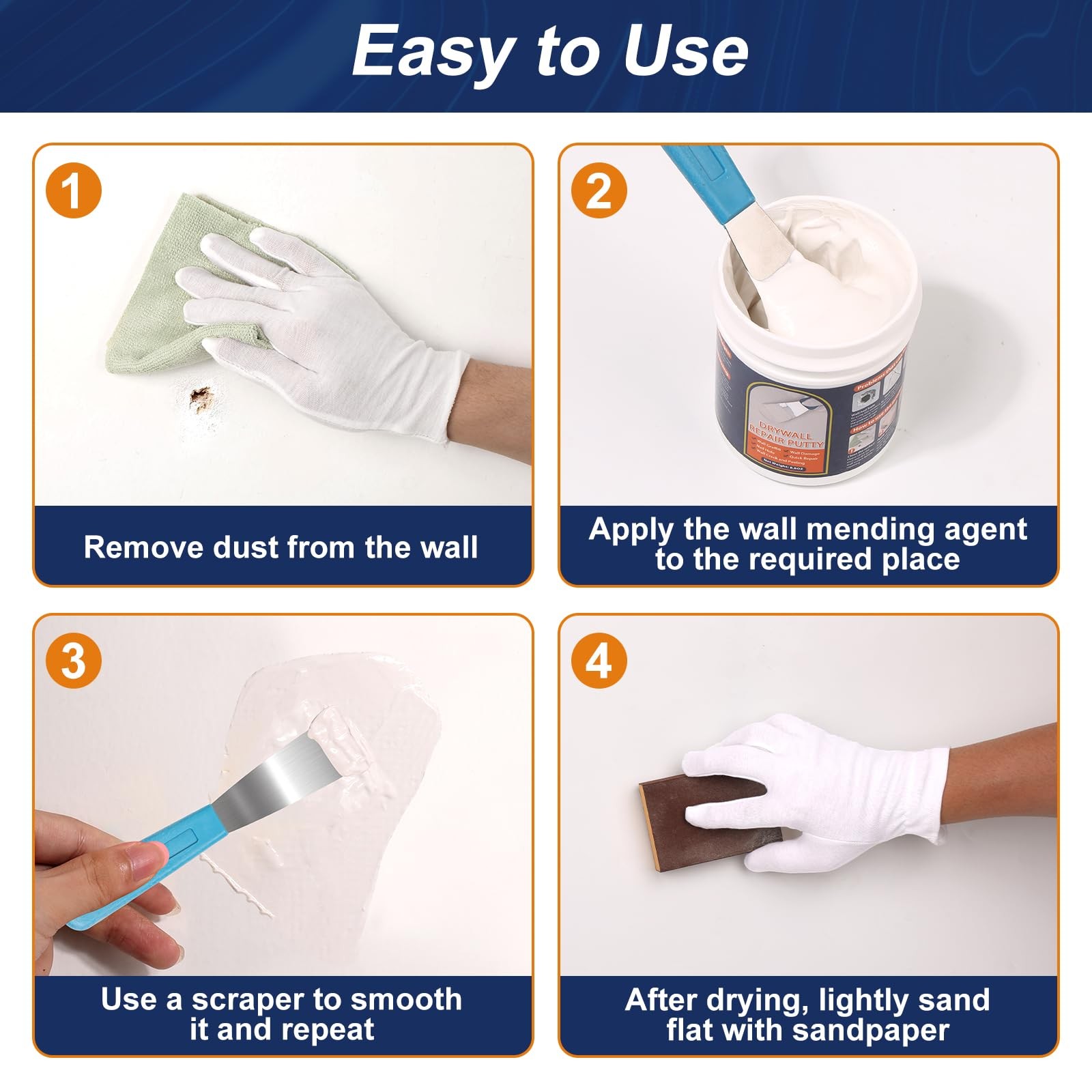 Drywall Repair Kit 8.8OZ Spackle Wall Repair Kit with Scraper Sanding Pad to Qui