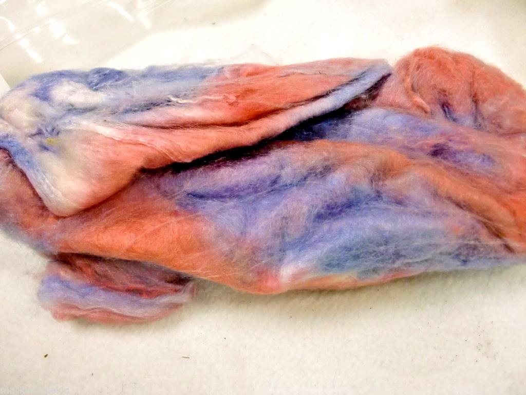 DYED SILK ROVING WOOL PINK PURPLE WHITE HAND DYED 1 OZ