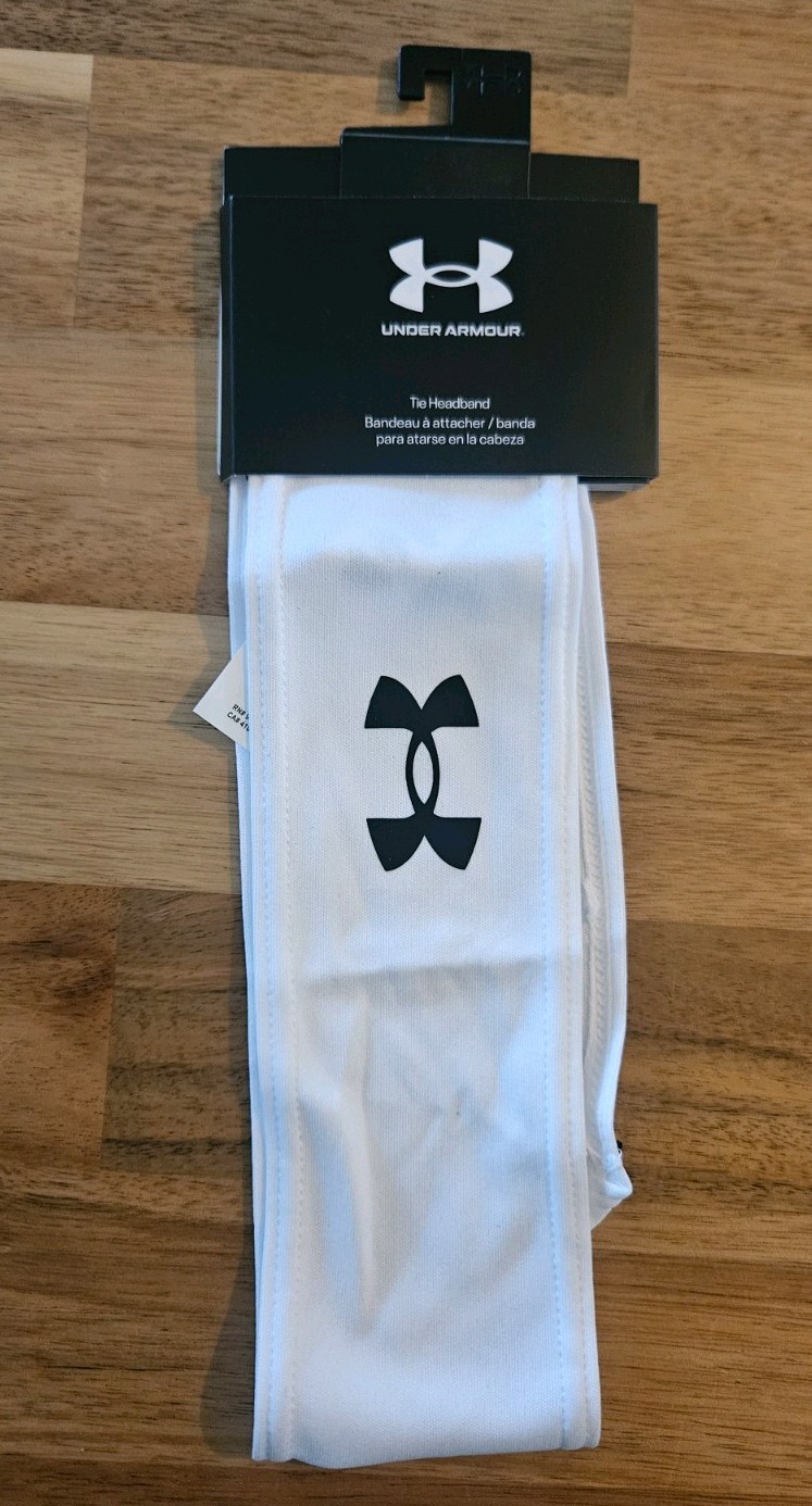Under Armour White With Black Logo Tie Headband Unisex NWT