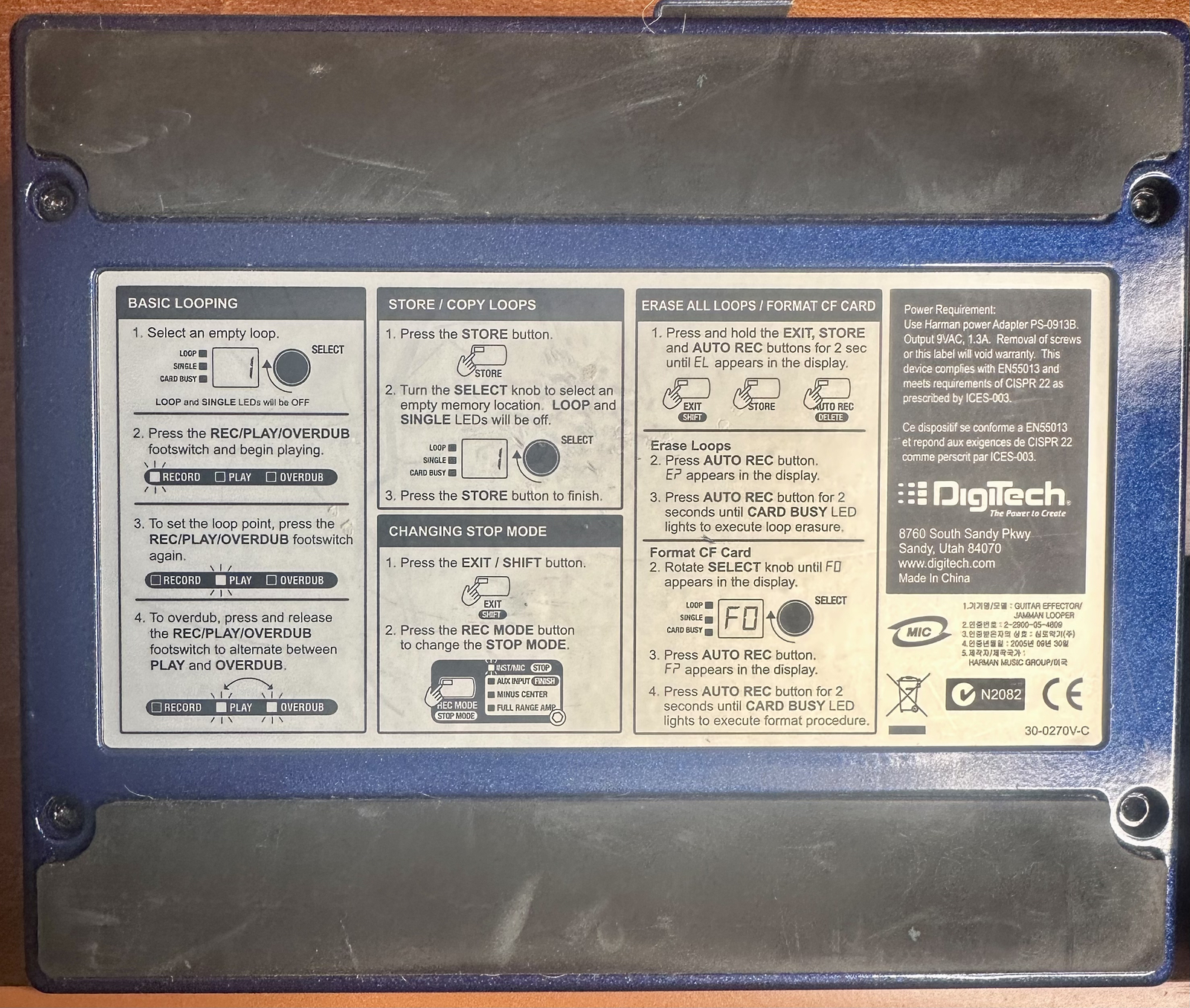 Digitech JamMan Loop / Phrase Sampler Effects Pedal With Power Supply