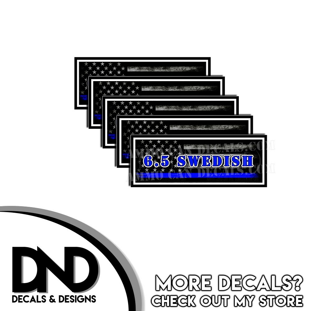 6.5 Swedish Ammo Can Decal Gun Ammunition Box Sticker Blue Line Flag 5 Pack