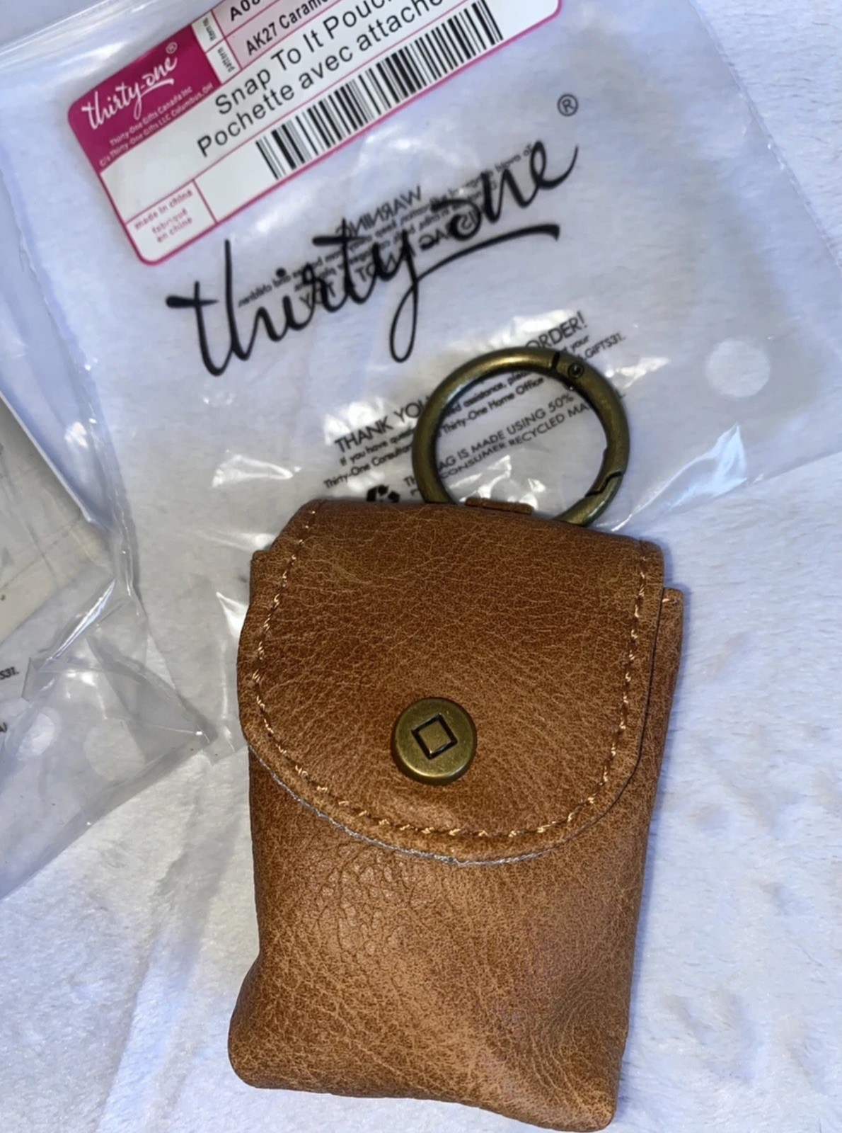 Thirty One Snap To It Pouch In Caramel Distressed Pebble Approx 2”w X 3”h New