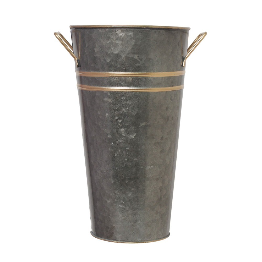 Elegant Expressions by Metal French Bucket with Handles, 9'', Black Zinc with