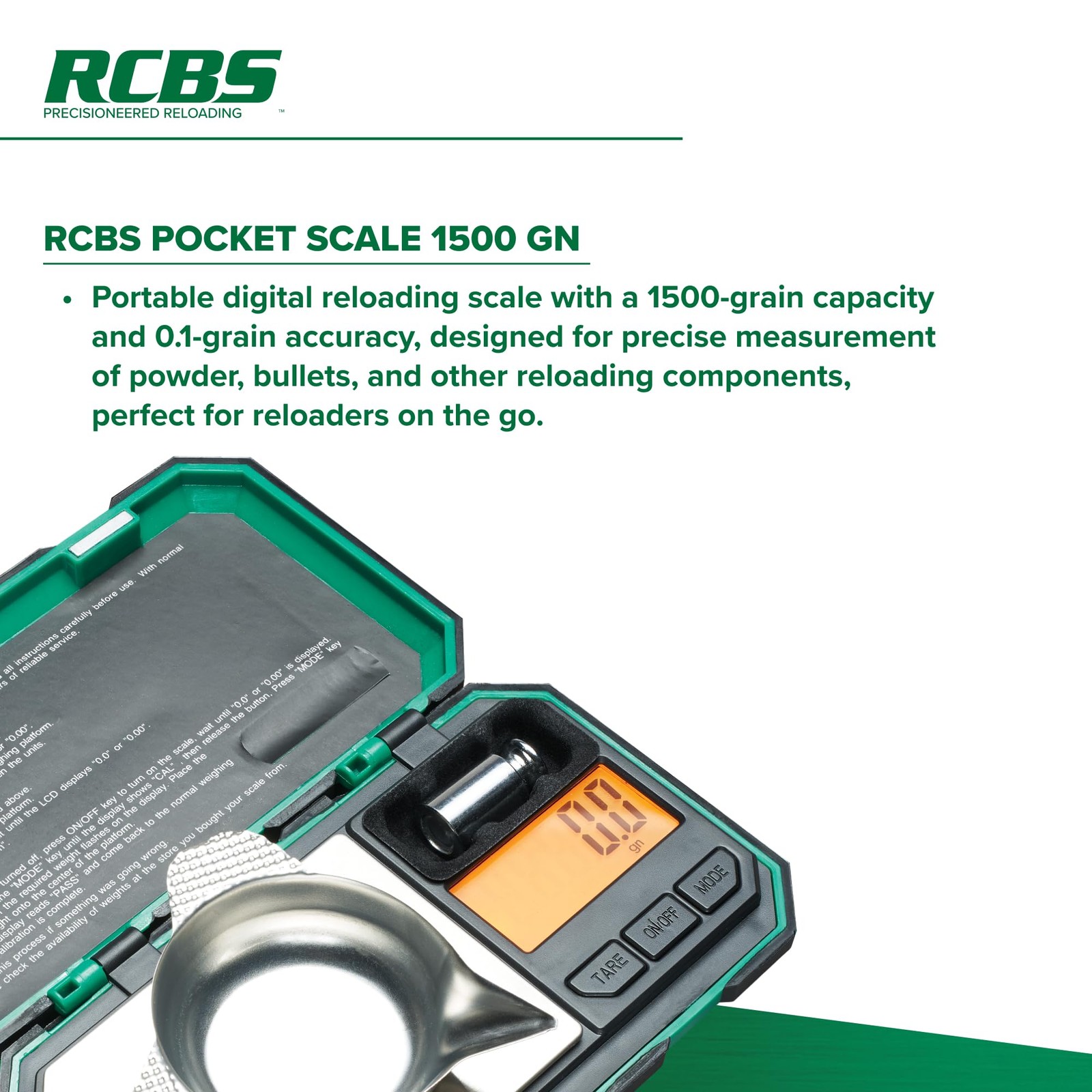 1500 Grain Pocket Scale Digital Electronic Reloading Weight Scale Green PC