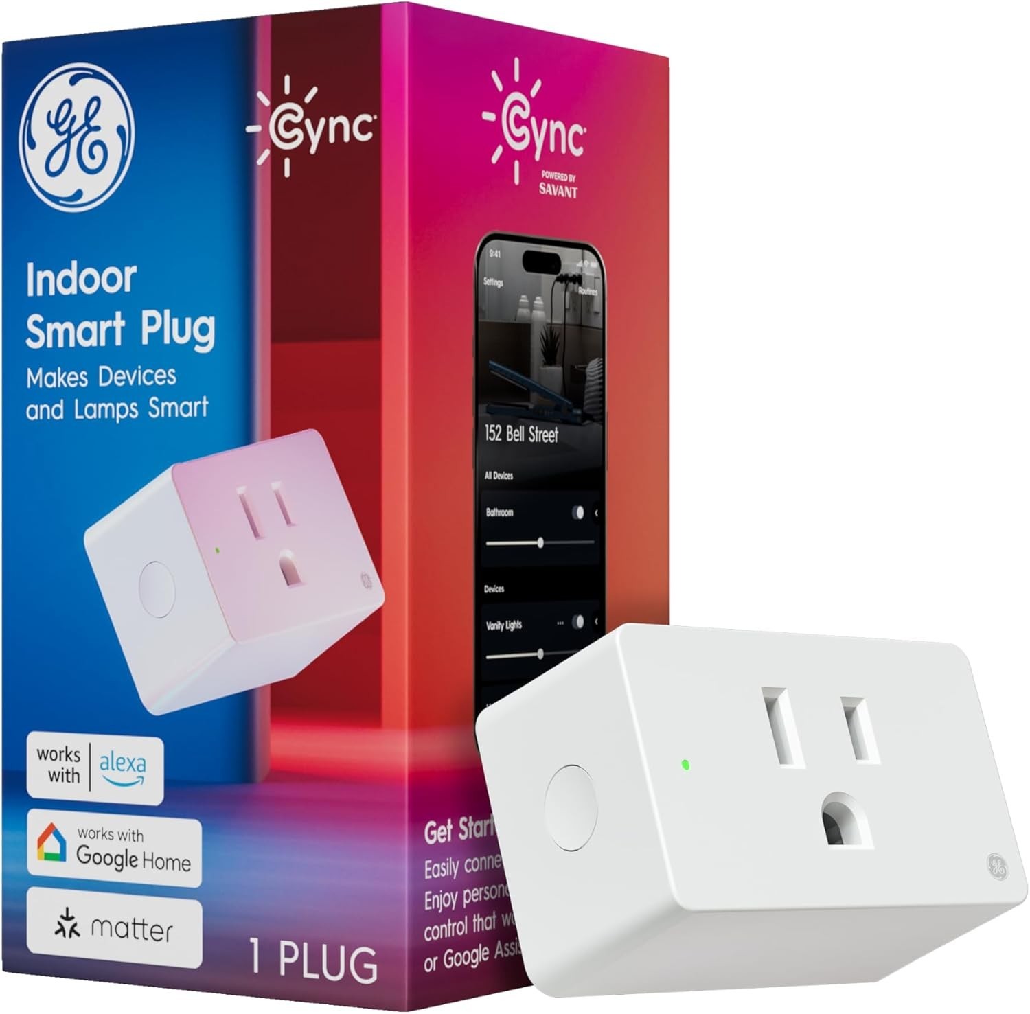 GE Smart Indoor Plug, Smart Outlet Control, WiFi Outlet Plug, Matter Compatib...